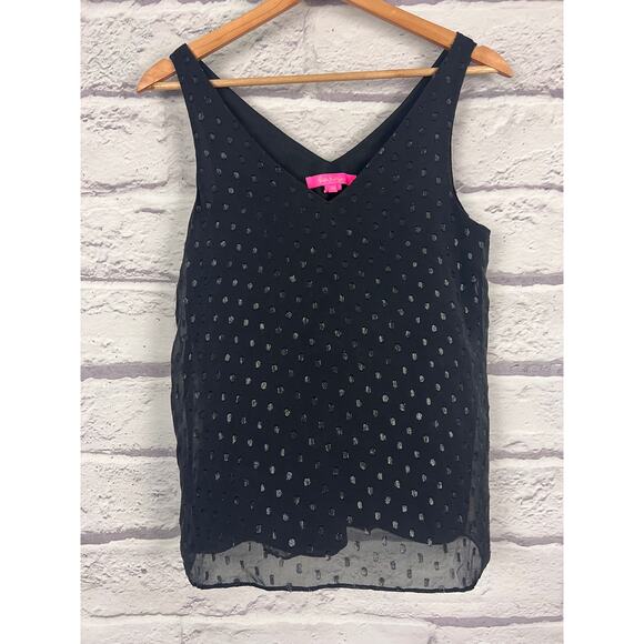 Lilly Pulitzer Womens XS Preppy Glam Party Holiday Florin Silk Metallic Dot Tank - Picture 3 of 11